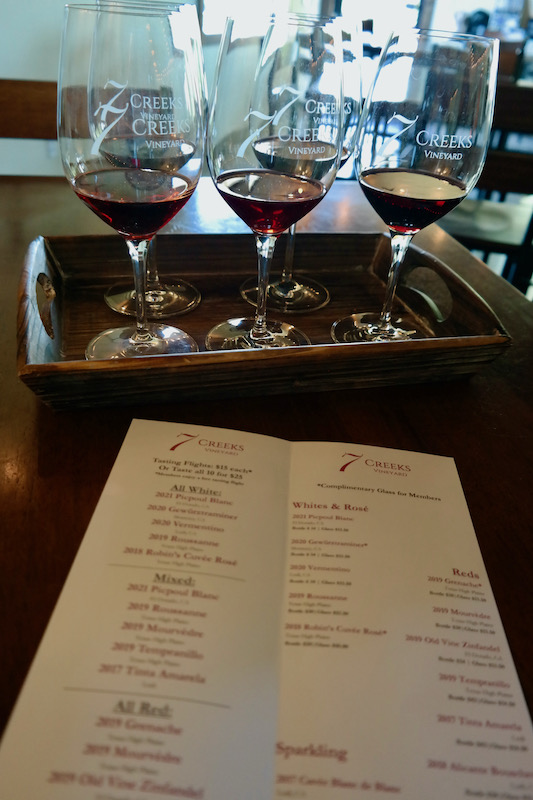 7 Creeks Vineyard red wine tasting in Burnet, Texas wineries near Austin